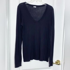Splendid Pima Cotton Modal V-Neck Long Sleeve Tee Black L
